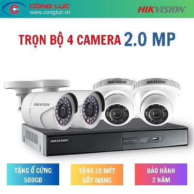 Trọn bộ 4 Camera Hikvision 2.0MP